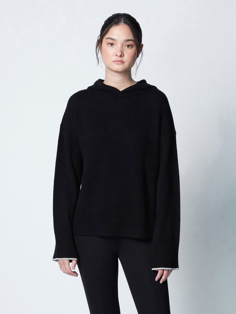 Cashmere Hoodie - Black/Ecru