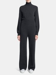 Long Sleeve Full Length Turtleneck Jumpsuit - Charcoal