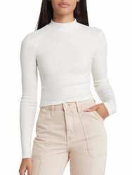 Thin Ribbed Knit Turtle Mock Neck Long Sleeve Top - Ivory