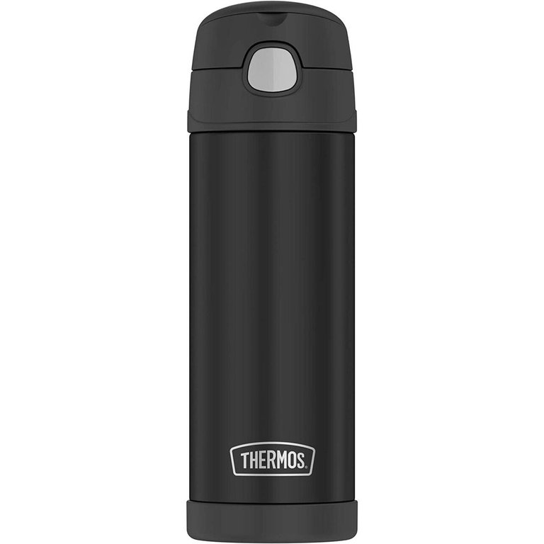 Thermos Funtainer 16 Ounce Stainless Steel Vacuum Insulated Bottle with Wide Spout Lid, Matte Black