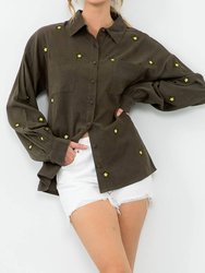 Embroidered Stars Top - Olive