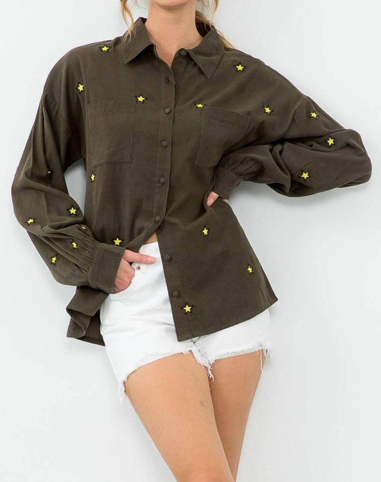 Embroidered Stars Top - Olive