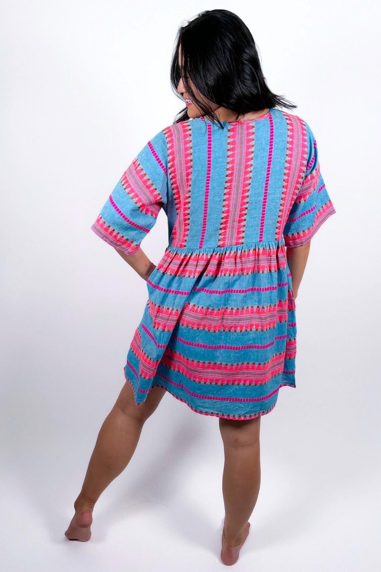 Islander Woven Mini Dress In Pink/blue