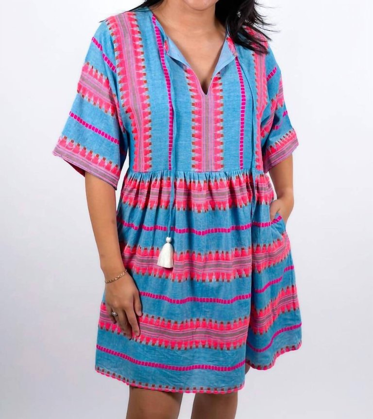 Islander Woven Mini Dress In Pink/blue - Pink/blue