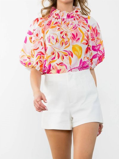 THML Puff Sleeve Flower Print Top In Floral Pink product