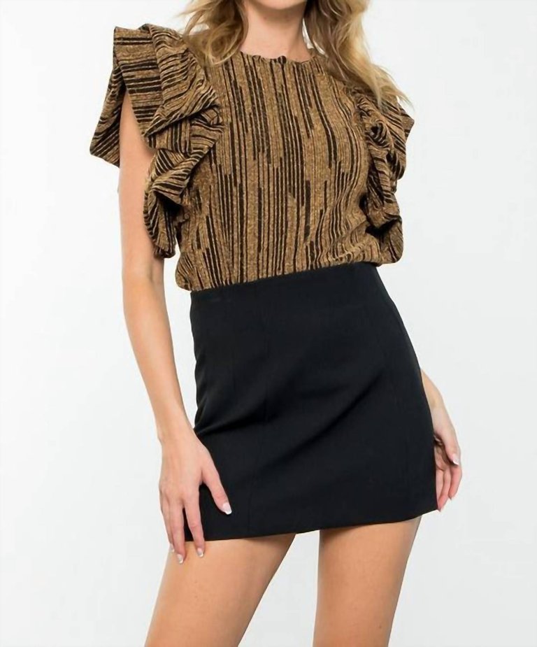 Ruffle Puff Sleeve Metallic Top - Black