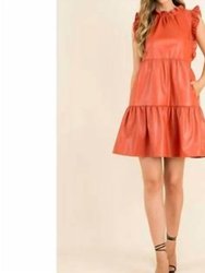 Ruffle Sleeve Vegan Tiered Dress - Burnt Orange