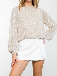 Sequin Long Sleeve Blouse Top - Cream