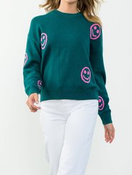 Smiley Face Sweater - Teal