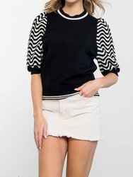 Striped Short Sleeve Knit Top - White/Black