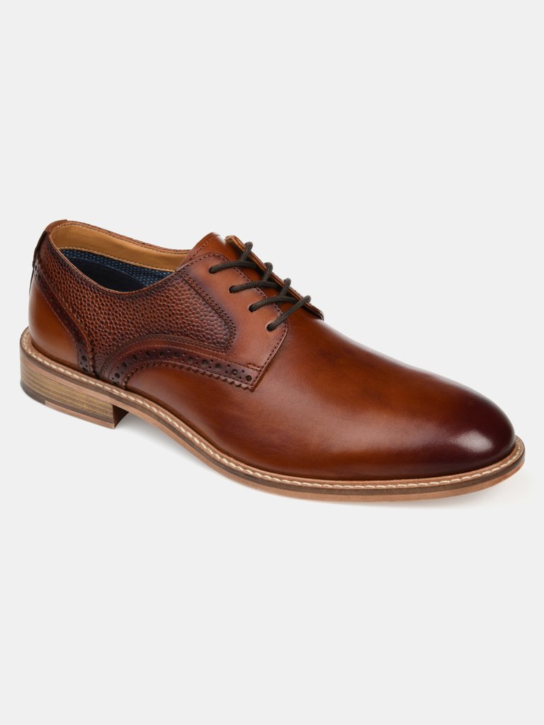 Clayton Wide Width Plain Toe Brogue Derby - Cognac