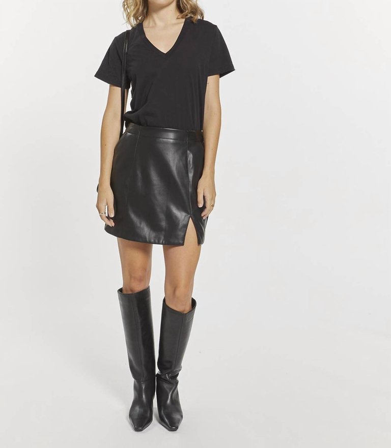 Madison Faux Leather Skirt W/ Slit In Black - Black