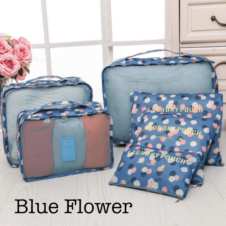 6 Piece Travel Organizer - Blue Flower