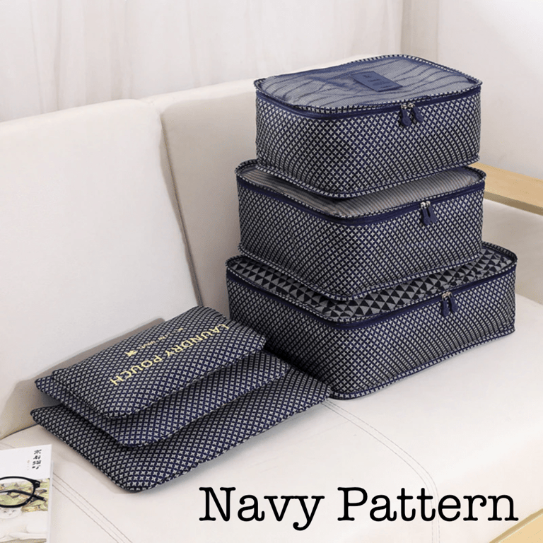 6 Piece Travel Organizer - Navy Pattern