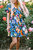 Alena Collared Split Neck Floral Flared Dress - Blue