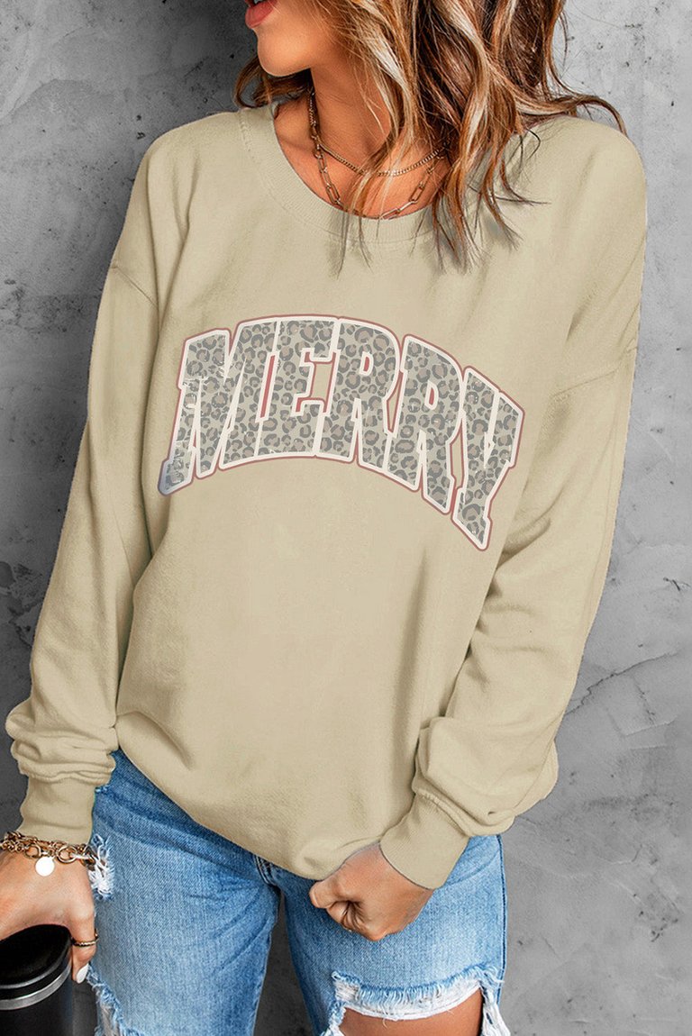 Alice Merry Leopard Print Long Sleeve Graphic Sweatshirt - Khaki