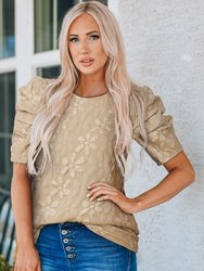 Alma Floral Lace Ruched Bubble Sleeve Top