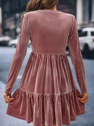 Amari Long Sleeve Tiered Ribbed Velvet Dress