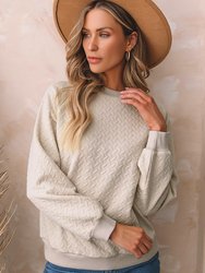 Amy Textured Raglan Sleeve Pullover Sweatshirt - Beige