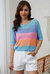 April Knitted Eyelet Colorblock Striped Half Sleeves Top