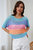 April Knitted Eyelet Colorblock Striped Half Sleeves Top - Sky Blue