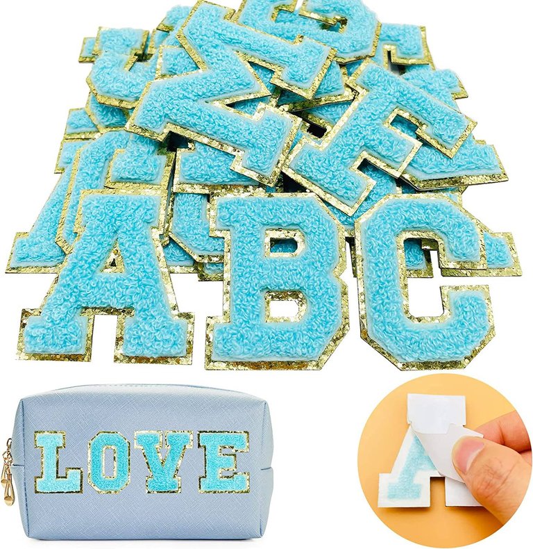 Aqua Self Adhesive Chenille Letters Patches