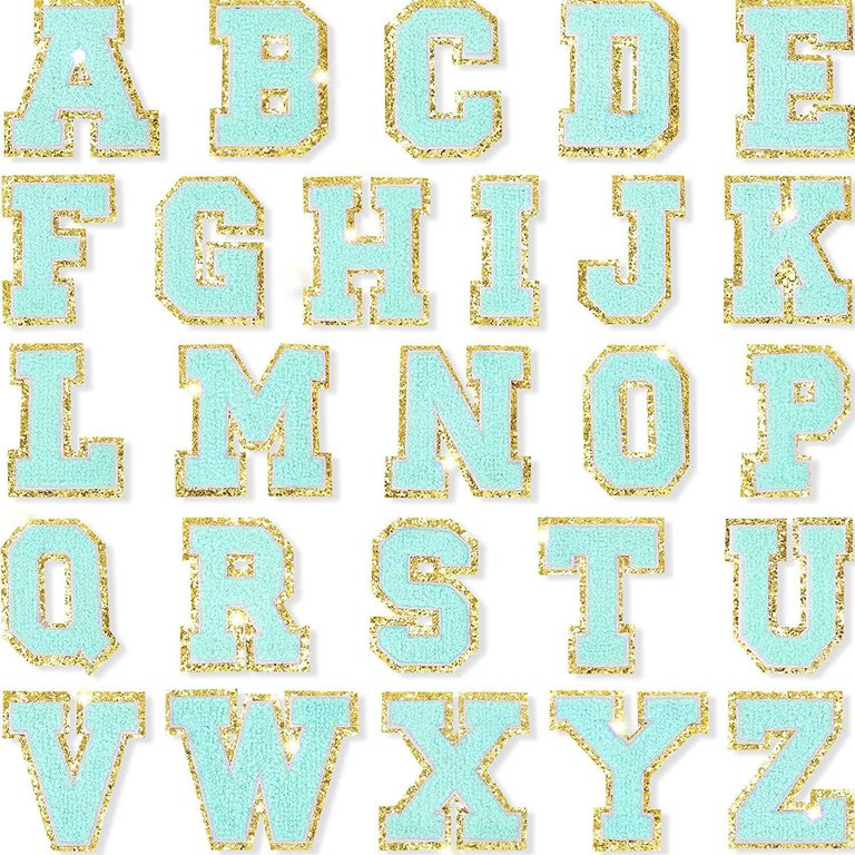 Aqua Self Adhesive Chenille Letters Patches - Aqua