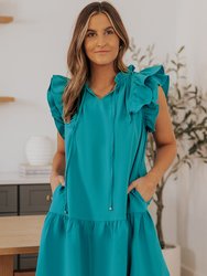 Azalea Tiered Ruffled Sleeves Mini Dress With Pockets - Green