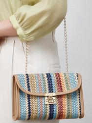 Azariah Striped Crochet Flapped Bag