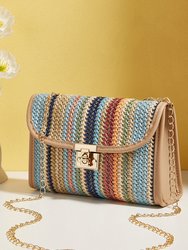 Azariah Striped Crochet Flapped Bag