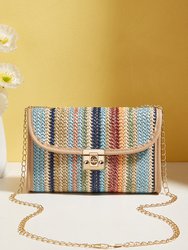 Azariah Striped Crochet Flapped Bag - Blue