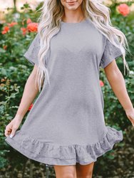 Belen Lace Ruffled T-shirt Dress - Light Grey