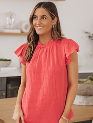 Braelynn Flutter Sleeve Frilled Neck Textured Blouse