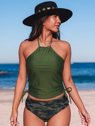 Bristol Camouflage Print Halter Neck Backless Two-piece Swimsuit