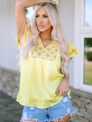 Cecelia Embroidery Textured Top With Ruffles