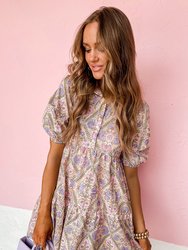 Celeste Floral Button Shirt Collar Puff Sleeve Ruffle Dress