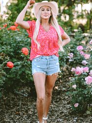 Charley Leopard V Neck Short Sleeve Blouse