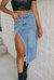Cheyenne Frayed Slit Asymmetric Denim Midi Skirt