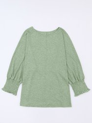 Dani Smocked 3/4 Sleeve Casual Loose Top - Green