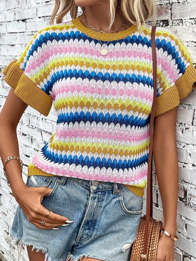 Threaded Pear Emely Ruffle Sleeve Colorful Textured Sweater product
