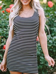 Flora Ribbed Knit Sleeveless Mini Dress - Black Stripe