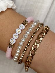 Gold 4 Pcs Mama Pearls Beaded Chain Bracelets Set - Gold