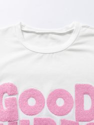 Good Vibes Chenille Embroidered Crewneck Tee - White