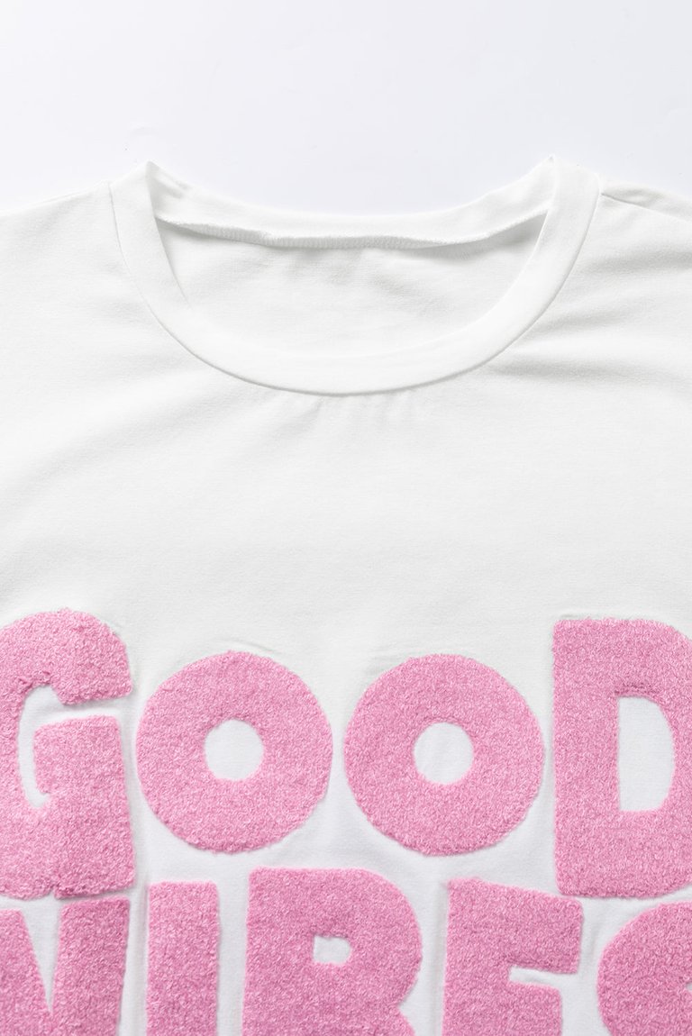 Good Vibes Chenille Embroidered Crewneck Tee - White