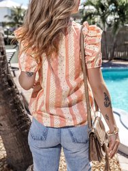 Kelsey Frilled Short Puff Sleeve Mixed Print Blouse