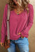 Kinsely V Neck Center Seam Long Sleeve Tee - Rose Red