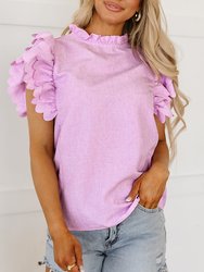 Kori Scalloped Ruffle Sleeve Top - Bright Pink