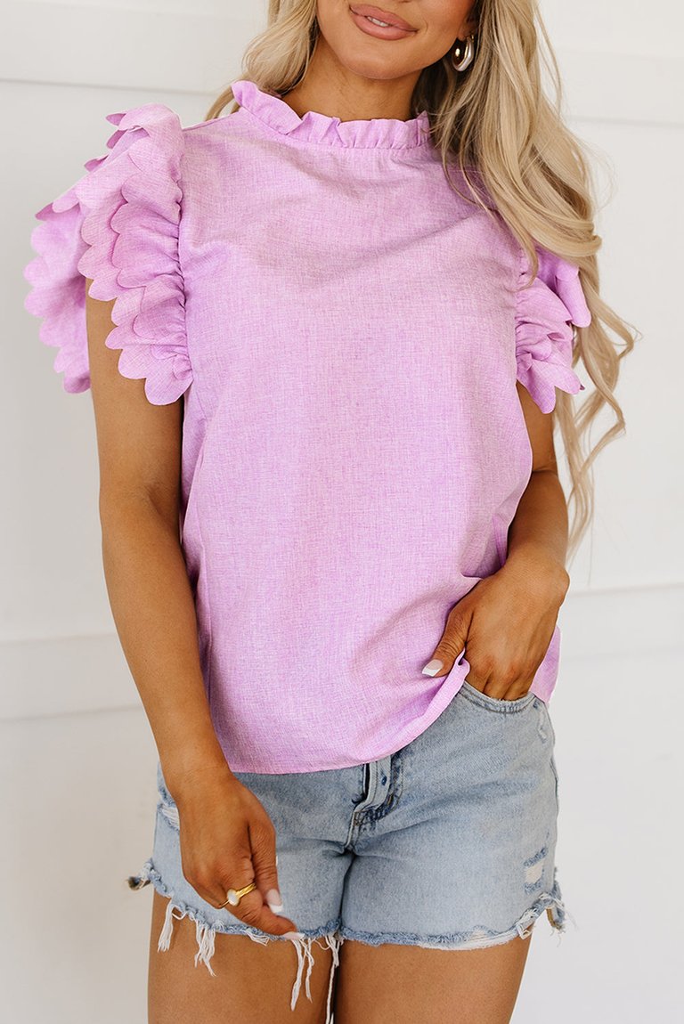 Kori Scalloped Ruffle Sleeve Top - Bright Pink