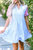 Kori Stripe Contrast Floral Puff Sleeve Tiered Ruffle Dress - Sky Blue Stripe