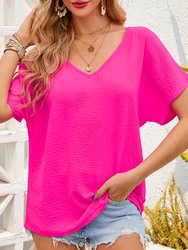 Laurel V Neck Short Sleeve Blouse - Rose